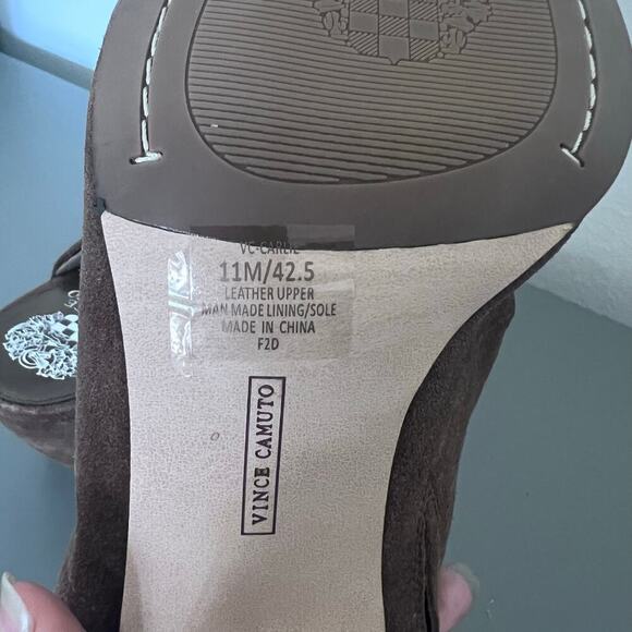 New Vince Camuto Carlie Suede Ruched Pointed Toe Block Heel Mule Brown 11M - Picture 7 of 7